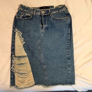 Embellished Denim Midi Skirt